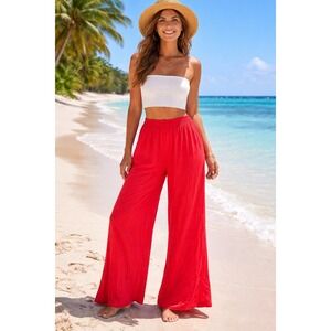 HIHO Size Large Red Wide Leg Pants 100% Rayon -2632